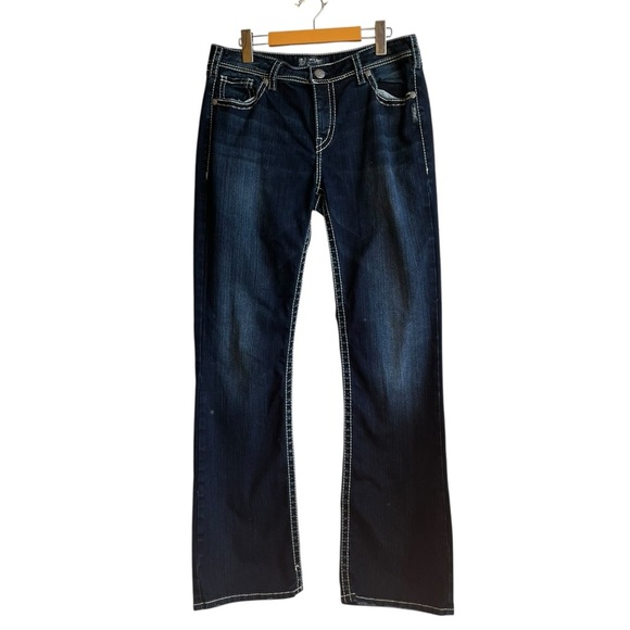 Silver Jeans Natsuki Flap Low Rise Bootcut Jeans 33 Dark Wash Contrast Stitch - Picture 2 of 16